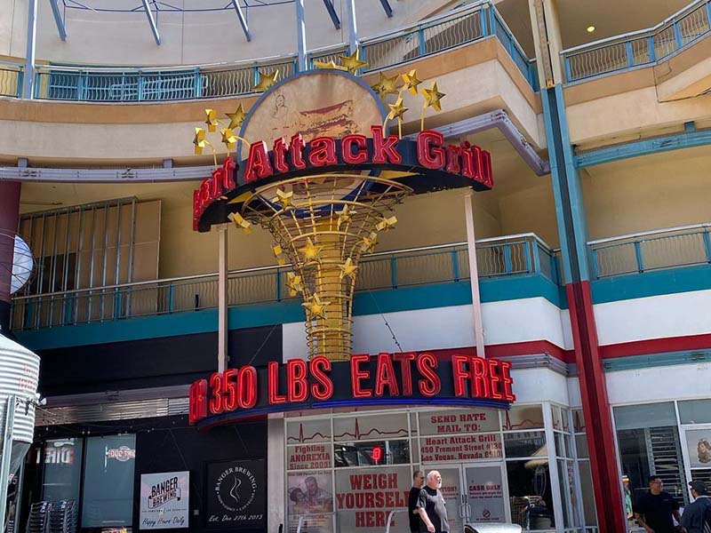 Looking for food near the Heart Attack Grill restaurant on Fremont Street.