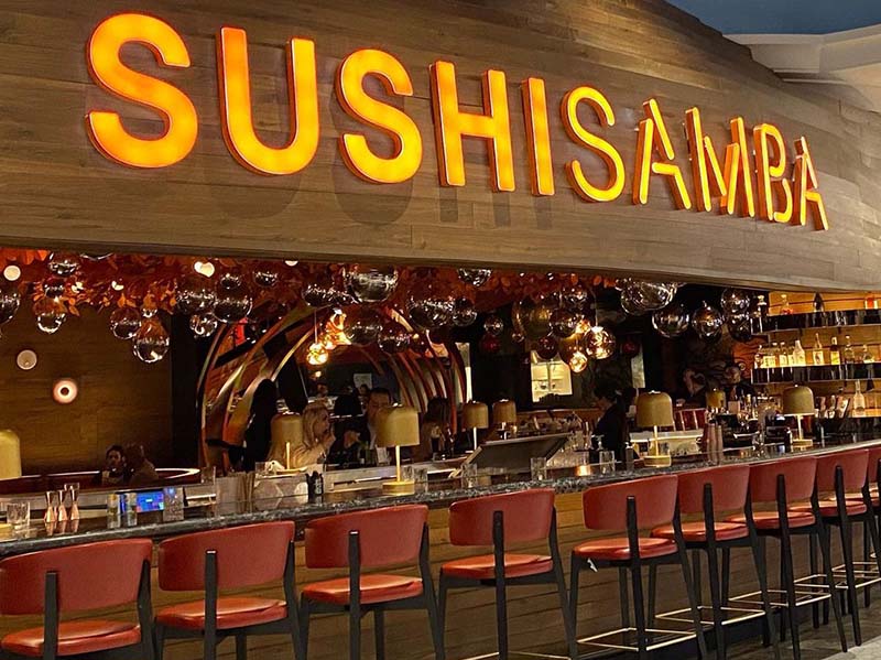 Eating food at SUSHISAMBA inside one of the hotels on the Strip in Las Vegas.