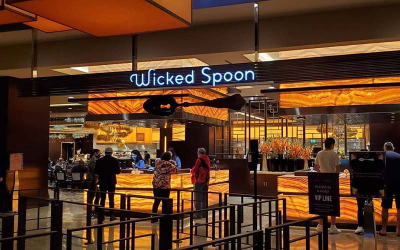 Eating brunch at the Wicked Spoon in the Cosmopolitan, which is one of the top buffets Las Vegas.