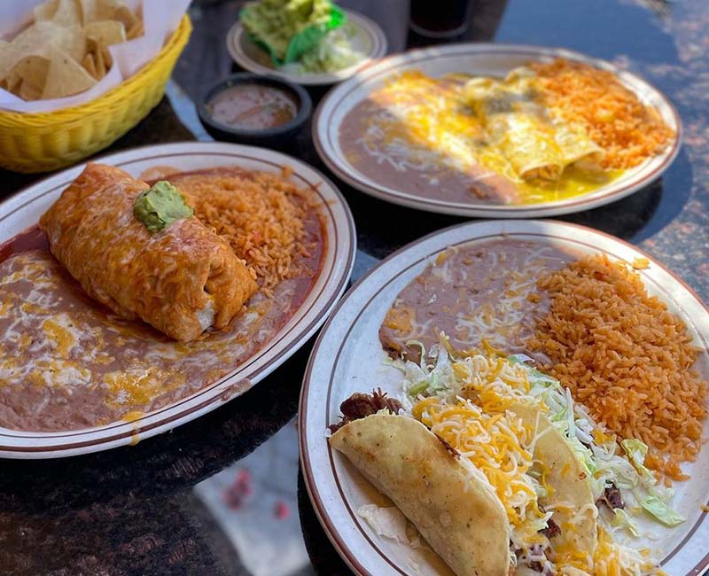 Plates of Mexican tacos and burritos at Casa Don Juan in Vegas. 