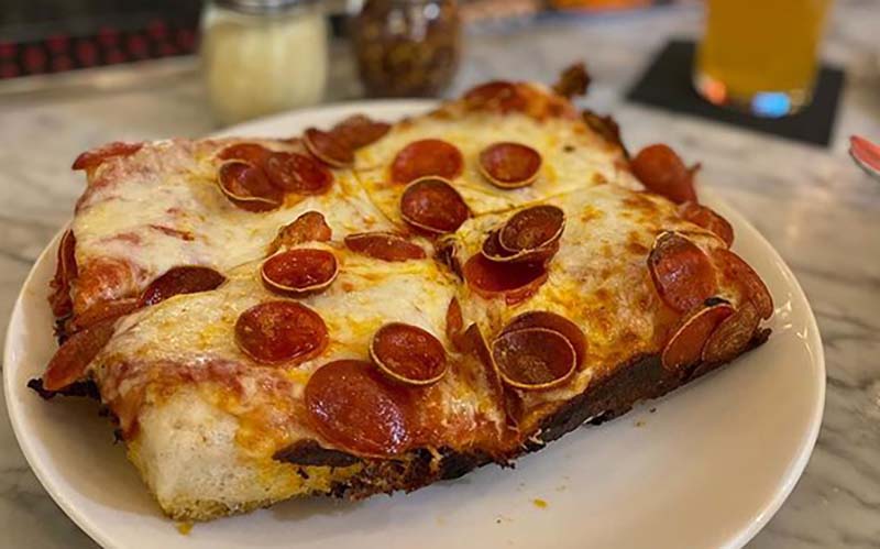 A slice of pizza at Flour & Barley on the Las Vegas Strip. 