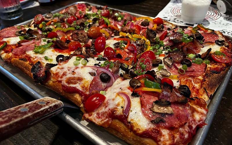 A slice of pizza at Pizza Rock in downtown Las Vegas. 